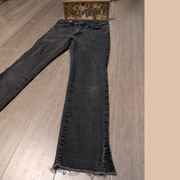Free People We the Free, Skinny Ankle Jeans, Black, Split Raw Hem, Size 27 - Picture 4 of 13